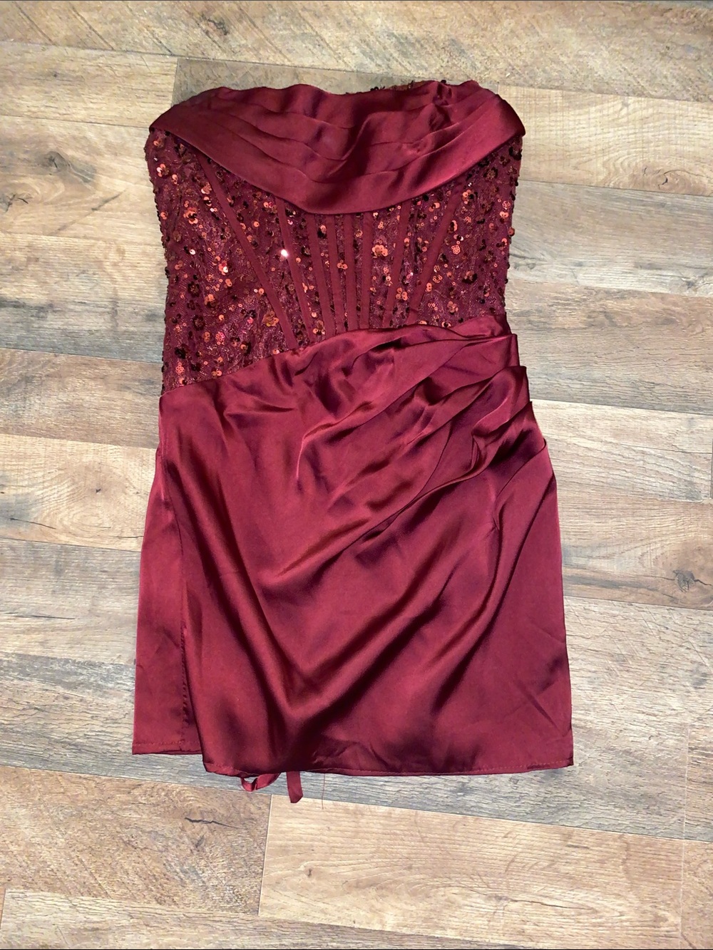 Amazon Strapless Sequin Dress in Deep Wine
